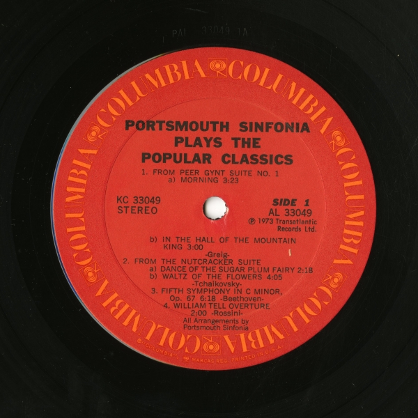 Portsmouth Sinfoniaの『Plays The Popular Classics』アメリカのColumbia盤ラベル Side 1
